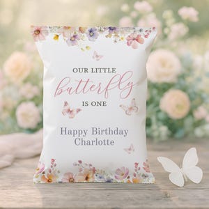 Butterfly Birthday Chip Bags, Butterfly Theme Party Favors Kids, Editable Treat Bag, Girls Custom Loot Bag, Printable Instant Download sb121