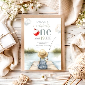 Ofishally One Digital Birthday Invite Download, Fishing Themed Birthday Invitation, Baby Boy First Birthday Template, Instant Download sb130