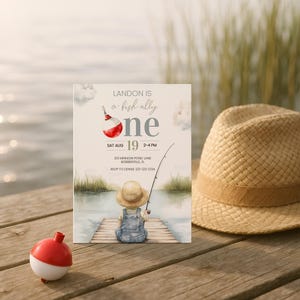 Ofishally One Digital Birthday Invite Download, Fishing Themed Birthday Invitation, Baby Boy First Birthday Template, Instant Download sb130 imagen 5