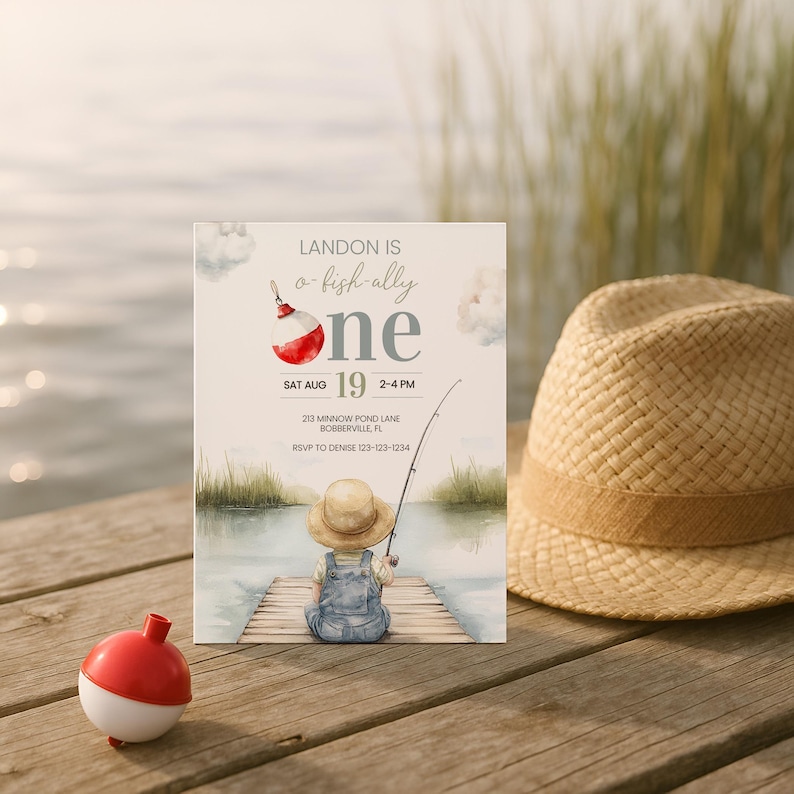 Ofishally One Digital Birthday Invite Download, Fishing Themed Birthday Invitation, Baby Boy First Birthday Template, Instant Download sb130 imagen 5