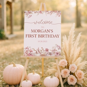 Our Little Pumpkin Welcome Sign, Little Pumpkin Birthday Party Decor, Fall Welcome Sign Printable, Autumn Birthday Poster for Girl, sb142