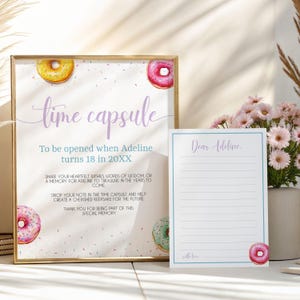 Sweet One TIme Capsule, Editable 1st Birthday Decor, Printable Birthday Template, Donut Theme Party Decor Baby, Instant Download sb105