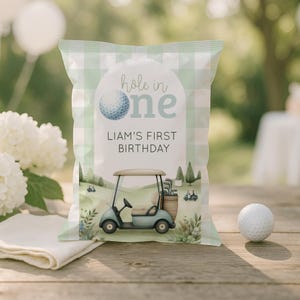 Golf Chip Bag, Editable Golf Party Favors, Hole in One Chip Wrapper Template, Boys First Birthday, Custom Loot Bag, Instant Download, sb118