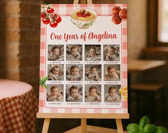 Our Little Meatball Monthly Photo Board, Italian Pasta First Year Photo Poster, Spaghetti Theme Milestone Picture Display Printable, sb193