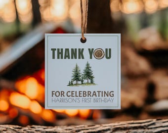 Camper Thank You Tag, Editable Birthday Favor Tag, Printable Camping Party Decor, Instant Download Template, Loot Bag Favor Card, sb110