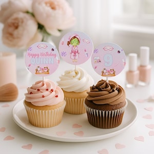 Spa Birthday Party Cupcake Toppers, Glam Birthday Party Decoration, Makeup Theme Cupcake Picks Girls Spa Celebration, Instant Download sb116