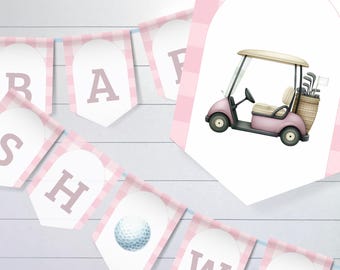 Pink Golf Banner Baby Shower, Mom to Be Banner, Golf Theme Baby Shower Sign Girl, Printable Party Decor Template, Custom Pennant Sign, sb118