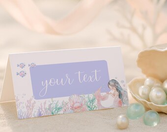 Mermaid Food Labels, Mermaid Birthday Party Food Tag, Under the Sea Birthday Buffet Card, Ocean Food Tent Card, Place Card Template, sb124