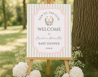 Golf Baby Shower Welcome Sign, New to the Club Baby Shower Decor Girl, Preppy Golf Party Welcome Poster, Editable Printable Sign, sb215