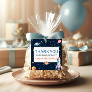 Space Themed Thank You Tag, Space Birthday Party Favor Tag, Two the Moon, Printable Birthday Loot Bag, Instant Digital Download sb128