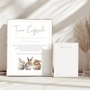 Time Capsule Bunny, Some Bunny Is One Birthday Time Capsule, Editable 1st Birthday Decor, Printable Wishes Cards, Instant Download, sb108
