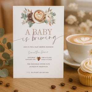 Coffee Themed Baby Shower Invite, Baby Is Brewing Invitation, Minimalist Coffee Bean Baby Shower Invitation Printable Digital, sb165