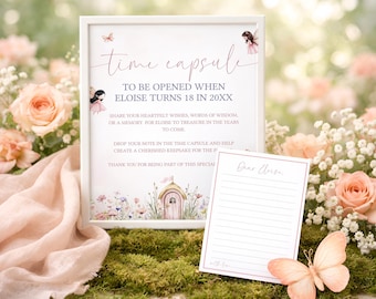 Fairy First Birthday Time Capsule, Enchanted Fairy Birthday Time Capsule Card, Fairy Garden First Birthday Keepsake Printable, sb172