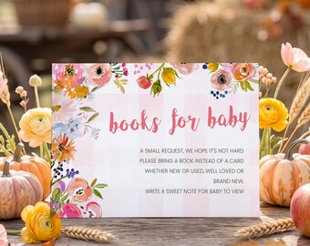 The Apple of Our Eye Books for Baby Card, Watercolor Apple Baby Shower Insert, Fall Floral Book Request, Pink Harvest Digital, sb214