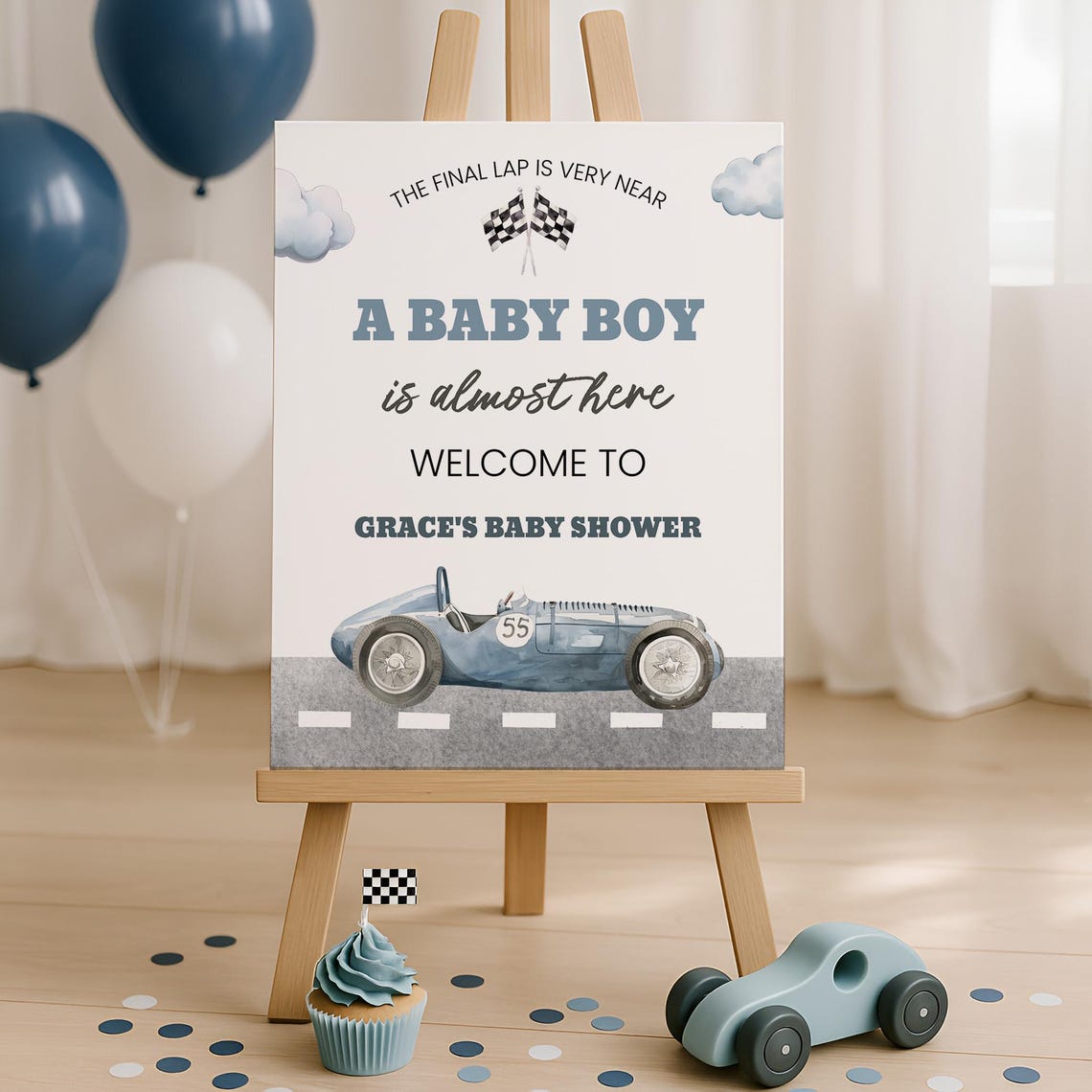 Racecar Baby Shower Welcome Sign Printable, Baby Boy Racing Theme ...