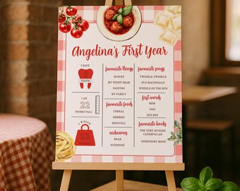 Our Little Meatball Milestone Sign, Italian Pasta First Birthday Stats Board, Spaghetti Theme Birthday Poster, Printable Sign Template sb193