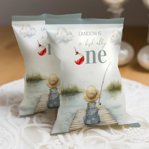 Ofishally One Party Favors, Fishing Chip Bag, Editable Boys Fish Theme Party Favors, Birthday Chip Wrapper Template, Custom Loot Bag, sb130