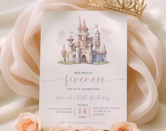 Her Royal Fiveness 5th Birthday Princess Invitation, Princess 5th Birthday Invitation, Party Invite Editable Template Printable, sb107