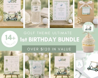 Golf First Birthday Bundle, Hole in One Party Decor Kit, Par-Tee Printable Decorations, Editable 1st Birthday Golf Theme Decor Boy, sb118