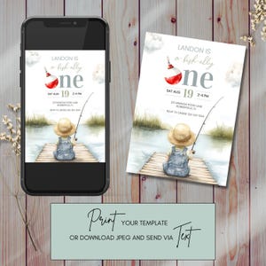 Ofishally One Digital Birthday Invite Download, Fishing Themed Birthday Invitation, Baby Boy First Birthday Template, Instant Download sb130 imagen 6