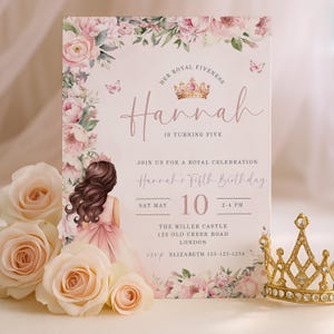 Princess 5th Birthday Invitation, Her Royal Fiveness 5th Birthday Princess Invitation, Party Invite Editable Template Printable, sb107
