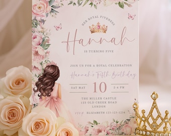 Princess 5th Birthday Invitation, Her Royal Fiveness 5th Birthday Princess Invitation, Party Invite Editable Template Printable, sb107