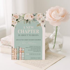 A New Chapter Will Soon Begin Baby Shower Invitation, Story Book Themed Baby Shower Invitation, Book Theme Baby Shower Invite, sb125