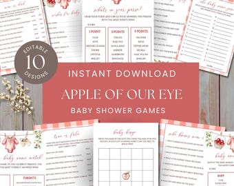Apple Of Our Eye Baby Shower Games, Fall Theme Printables, Apple Baby Shower Game Bundle, BINGO Editable Template, sb144