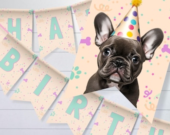 Dog Theme Birthday Banner, Puppy Party Decorations, Custom Kids Party Decor, High Chair Bunting Garland, Instant Digital Download, sb101