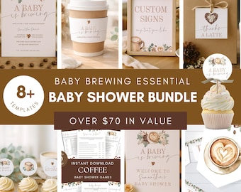 Coffee Bean Baby Shower Bundle, Baby Is Brewing Baby Shower Bundle, Coffee Theme Baby Shower Decorations Printable Template Set, sb165