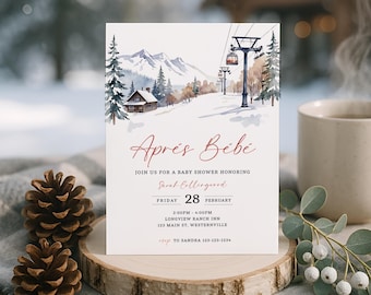 Ski Baby Shower Invitation, Aprés Bébé Skiing Invite, Ski Lodge Baby Shower Invite, Winter Baby Shower Invitation Template Printable, sb170
