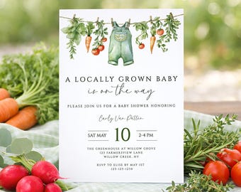 Locally Grown Baby Shower Invitation Digital, Farmers Market Baby Shower Invite Template, Farm Fresh Baby Shower Invitation Printable, sb176