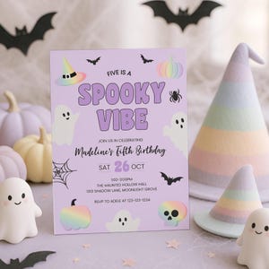 Five Is A Spooky Vibe Birthday Invitation, Halloween 5th Birthday Party Invite Girl, Printable Editable Template, Instant Download, sb146
