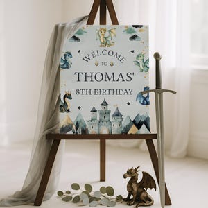 Dragon Birthday Welcome Sign, Dragon Theme Party Decor for Kids, Fantasy Happy Birthday Poster, Customizable Printable Sign Boy, sb152