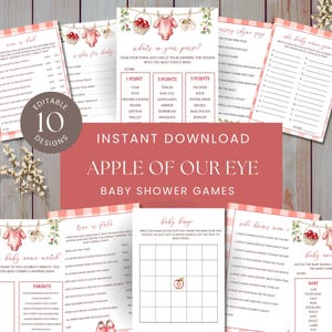 Apple Of Our Eye ベビーシャワーゲーム、秋のテーマの印刷物、アップルベビーシャワーゲームバンドル、ビンゴ編集可能テンプレート、sb144