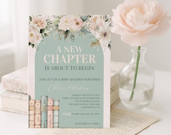 A New Chapter Will Soon Begin Baby Shower Invitation, Story Book Themed Baby Shower Invitation, Book Theme Baby Shower Invite, sb125