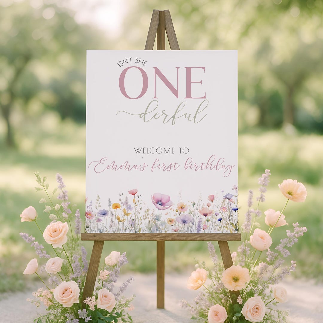 Wildflower One Welcome Sign, Isn't She Onederful, Floral Birthday Party ...