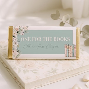 One for the Books Chocolate Bar Wrapper, First Chapter Birthday Party Favor, Editable Book Theme Candy Template, Instant Download sb125