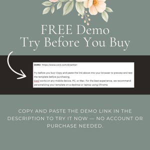 The image is a promotional banner for a free demo of a template, with a floral design and a text overlay.