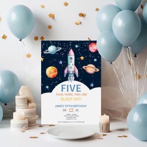 5th Birthday Space Invitation, Outer Space Birthday Party Invite 5 Year Old, Boys Bday Editable Template, Printable Digital Download, sb128