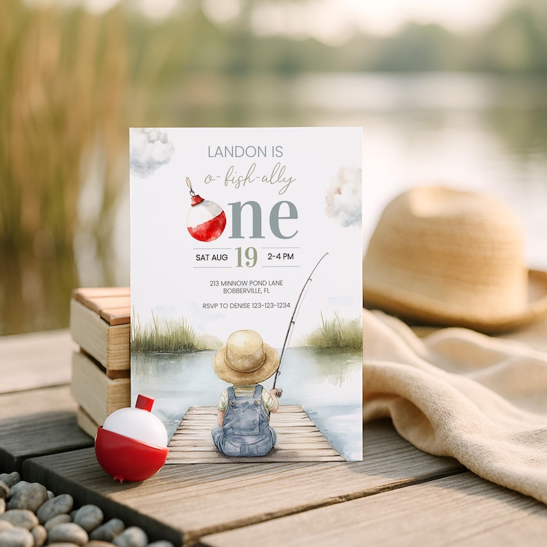 Ofishally One Digital Birthday Invite Download, Fishing Themed Birthday Invitation, Baby Boy First Birthday Template, Instant Download sb130 imagen 4