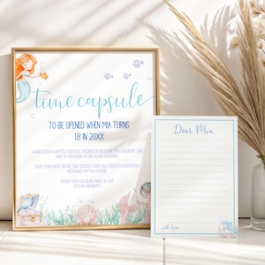 First Birthday Time Capsule Mermaid, Editable 1st Birthday Party Decor, Printable Birthday Template, Mermaid Party Decor Baby Girl, sb124