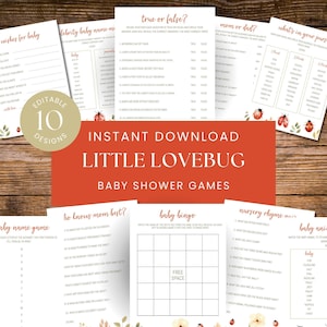 Lieveheersbeestje babyshowergames, Lovebug babyshowergames afdrukbaar, lieveheersbeestje babyshower activiteitenset, meisje babyshower spelletjes digitaal, sb168
