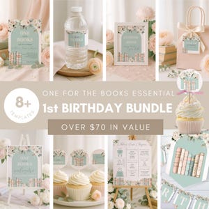 One For The Books Birthday Bundle, First Chapter Birthday Bundle, Storybook 1st Birthday Kit, Chapter One Birthday Decor Templates, sb125