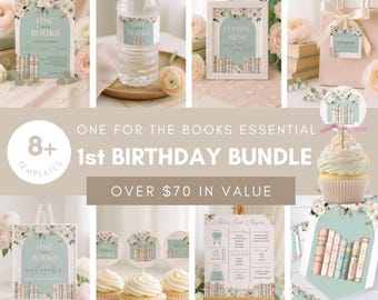 One For The Books Birthday Bundle, First Chapter Birthday Bundle, Storybook 1st Birthday Kit, Chapter One Birthday Decor Templates, sb125