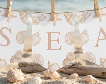 Sea You Soon Baby Shower Banner, Nautical Baby Shower Garland Printable, Coastal Ocean Theme Baby Shower Party Decor Girl, sb182