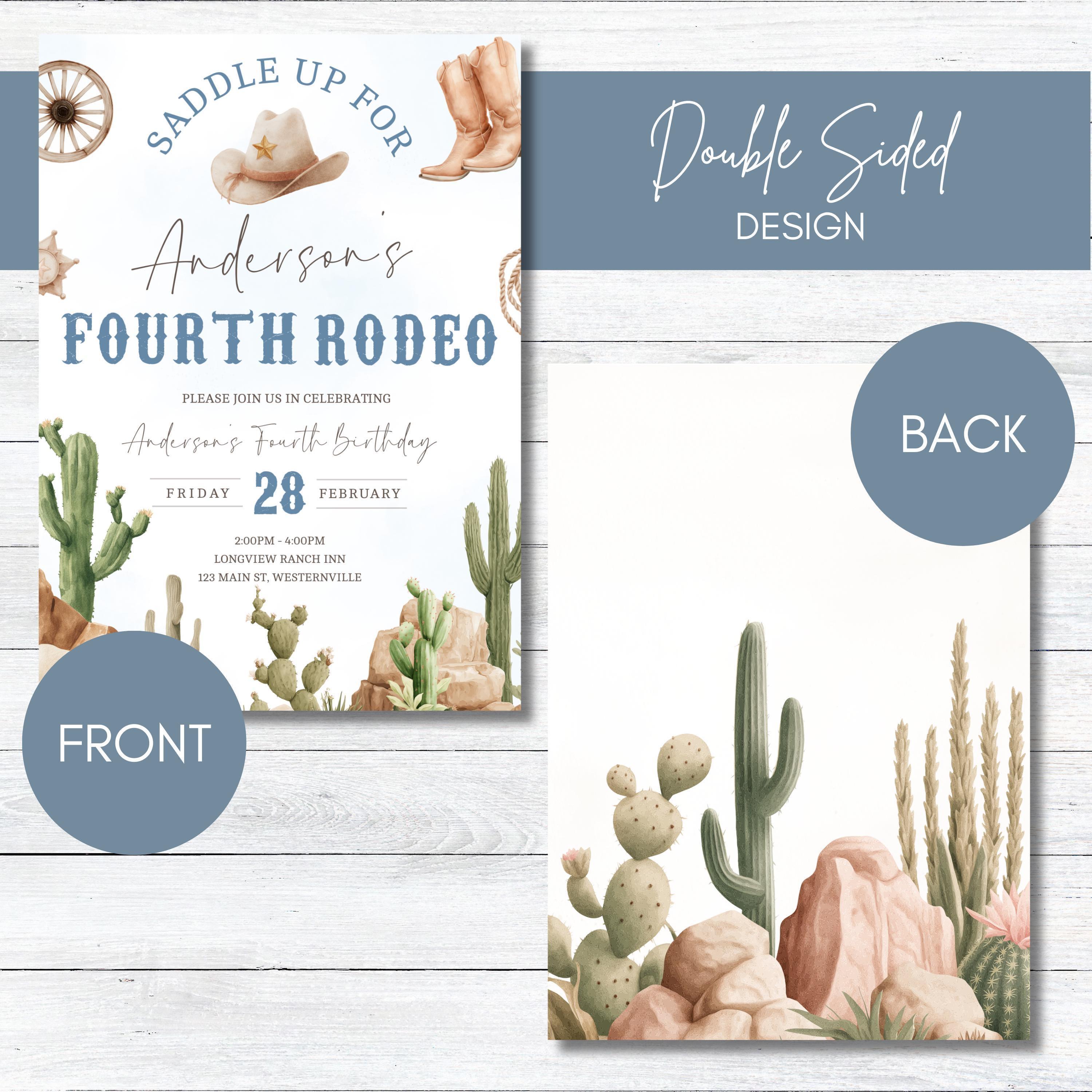 Boys 4th Birthday Cowboy Invitation, Cowboy Fourth Birthday Invite ...