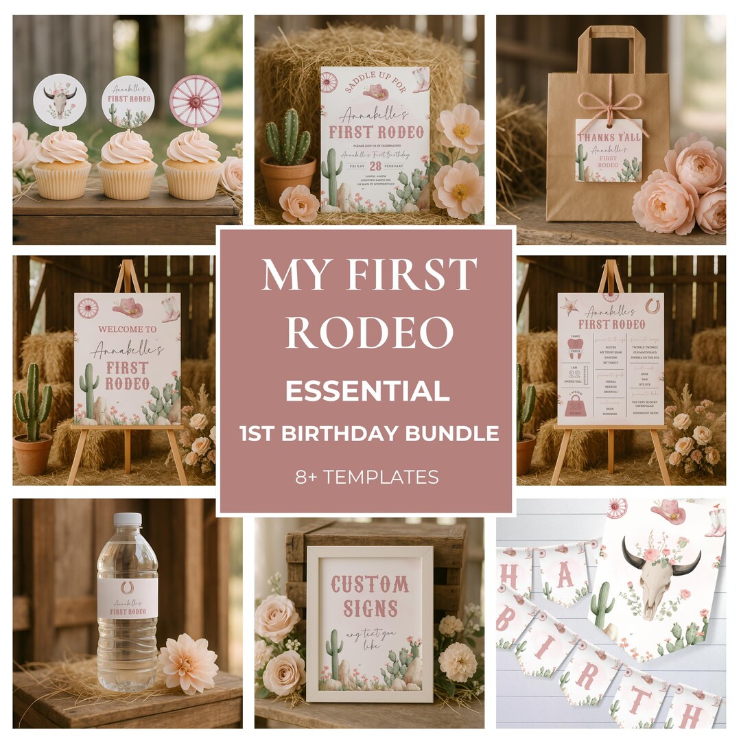 First Rodeo Girl Birthday Bundle, First Rodeo Invitation Bundle ...