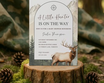 Baby Shower Invitation Boy Hunting Theme, Deer Hunting Baby Shower Invites, Hunting Invitation Instant Download, Editable Template, sb151