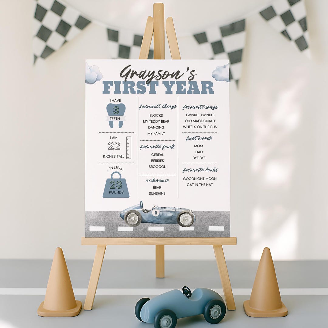 Racecar Milestone Sign, Fast One Birthday Board, First Lap Birthday ...